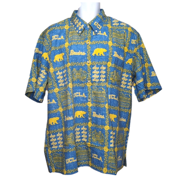 Reyn Spooner University UCLA Bruins Hawaiian Shirt Mens M Blue Gold NEW NWT - Picture 1 of 14